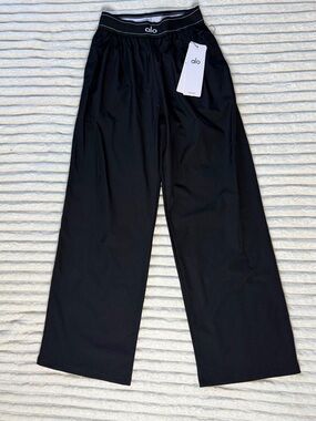 Alo Black Wide-Leg Pants Elastic Waist Logo Accent Women’s S